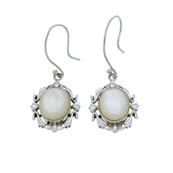 Vintage NF Sterling Silver 925 Mother of Pearl Dangle Earrings - Picture 1 of 5